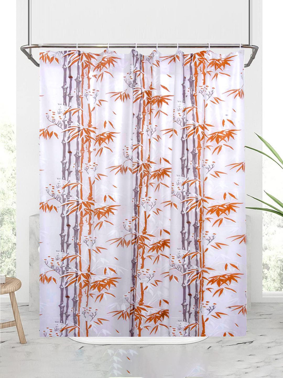 

Kuber Industries Orange & White Printed Shower Curtains