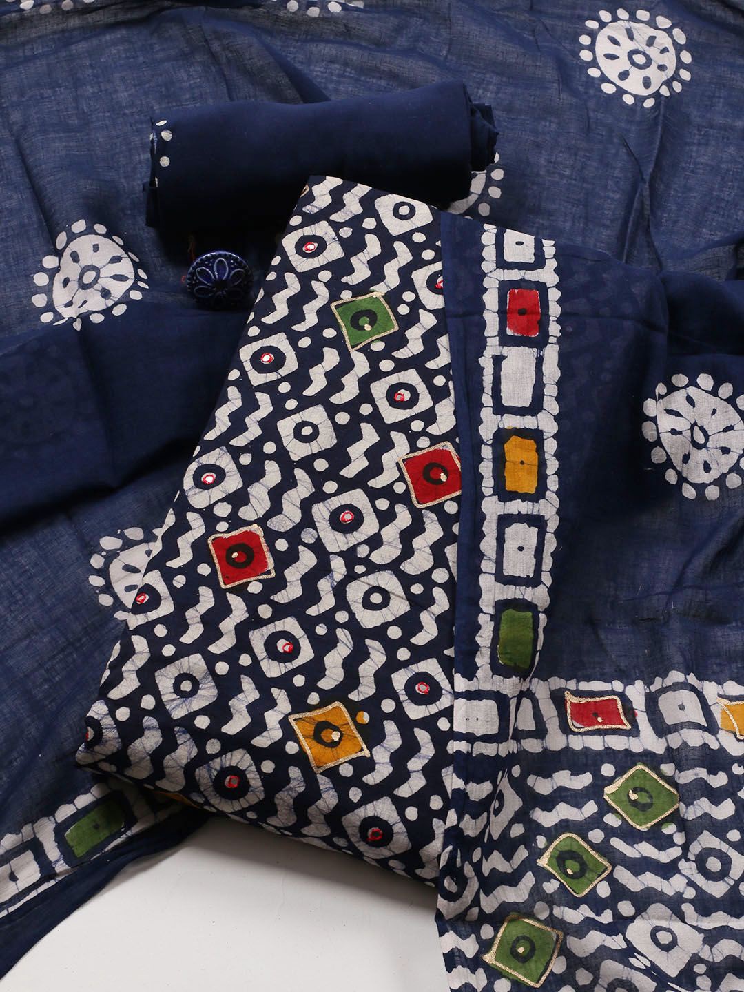 

Meena Bazaar Printed Unstitched Dress Material, Blue