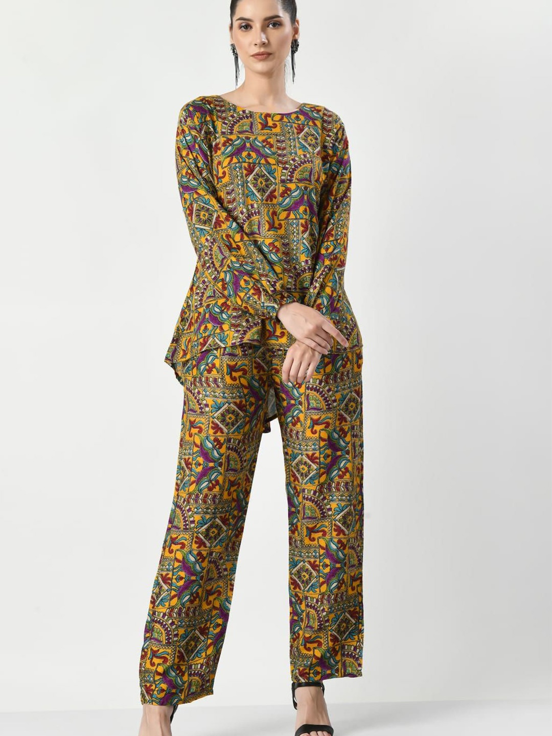 

Belfry Printed Round Neck Top & Trousers Co-Ords Set, Yellow