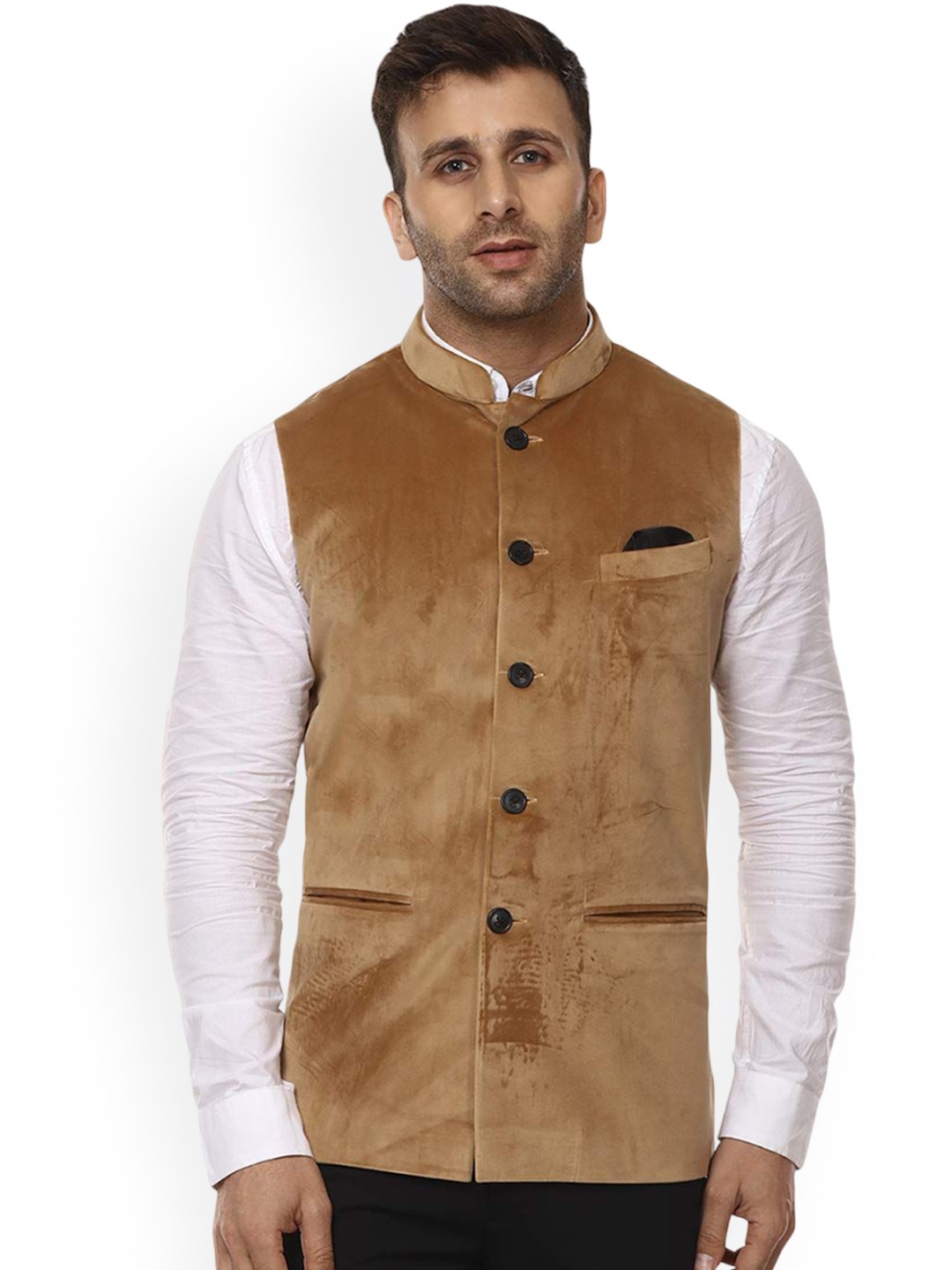 

VEERA PARIDHAAN Velvet Nehru Jacket, Beige