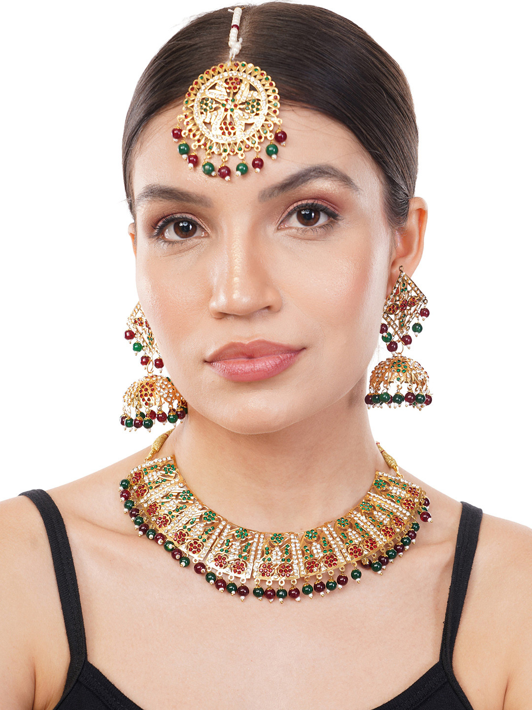 

Z HOME Gold-Plated Stone-Studded & Beaded Jewellery Set