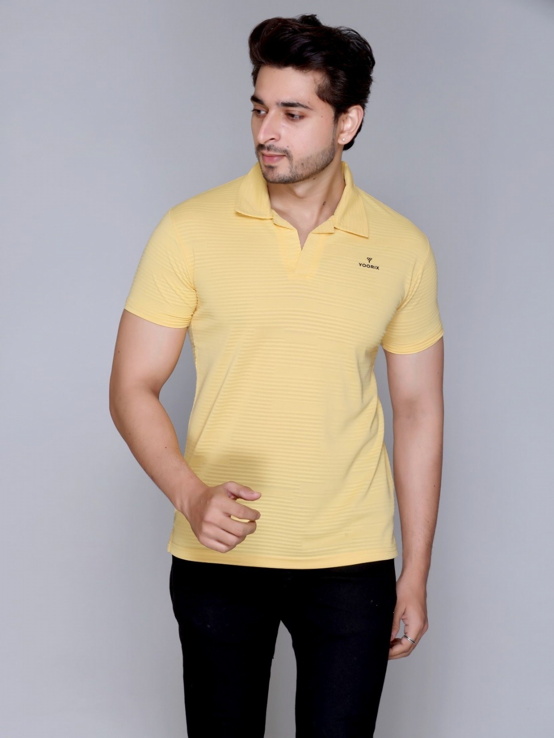 

Yoorix Men Mandarin Collar T-shirt, Yellow