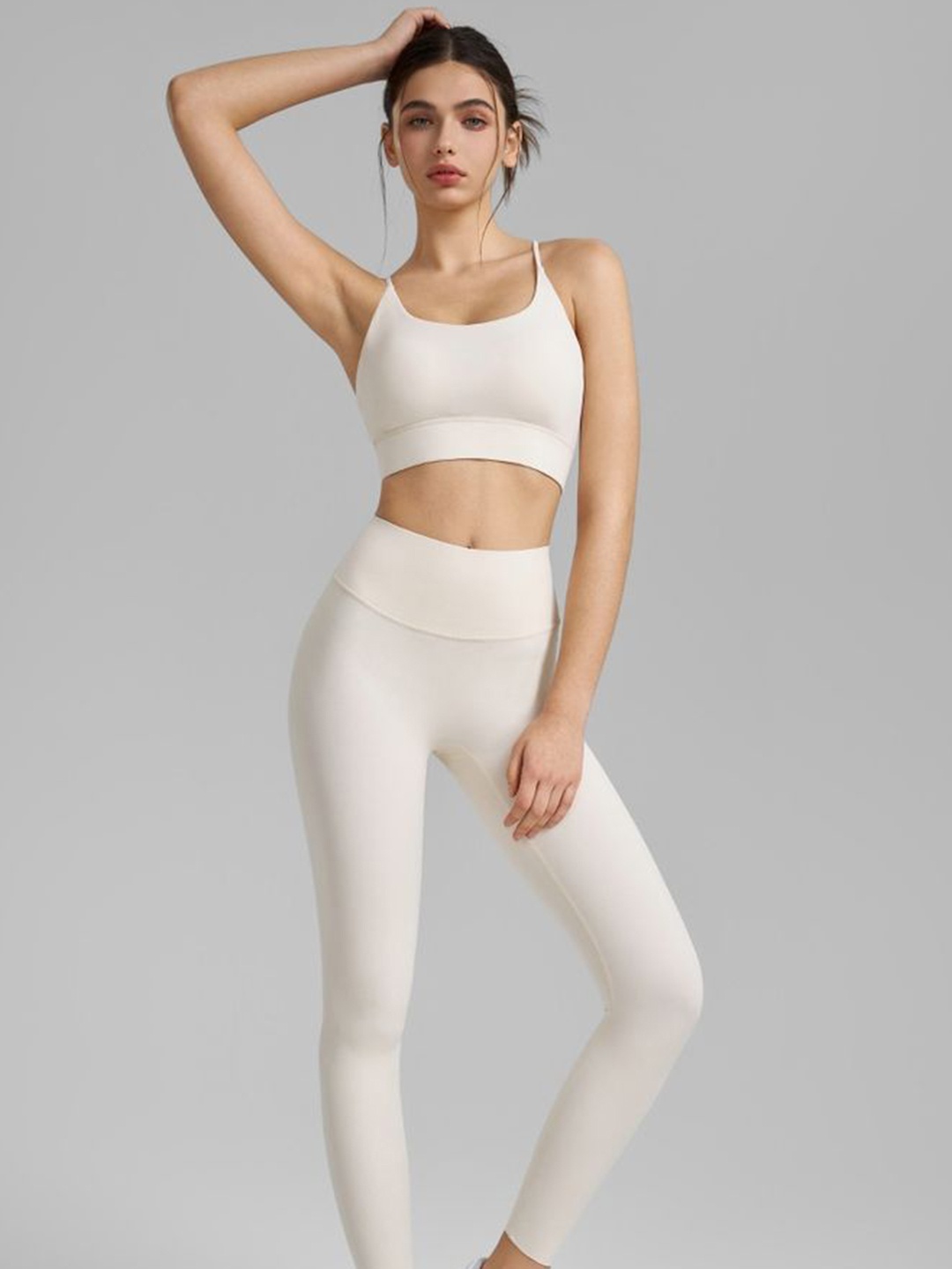 

LULU & SKY High-Waisted Activewear Tights, Cream