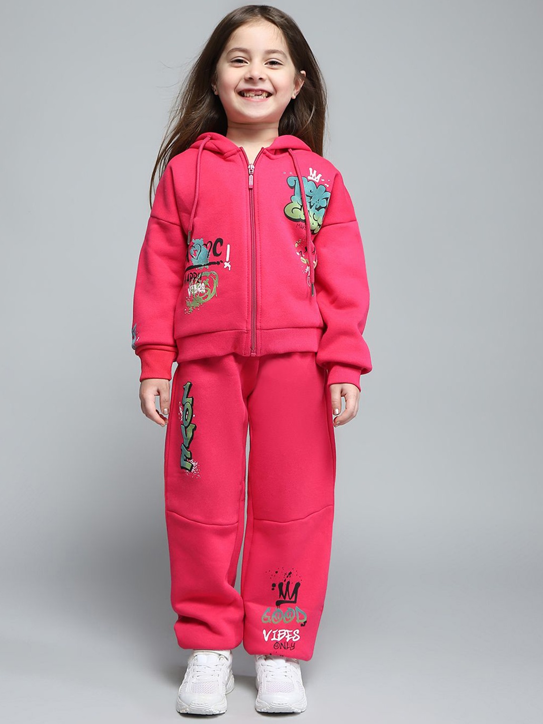 

Monte Carlo Girls Printed Hooded Neck Tracksuit, Magenta