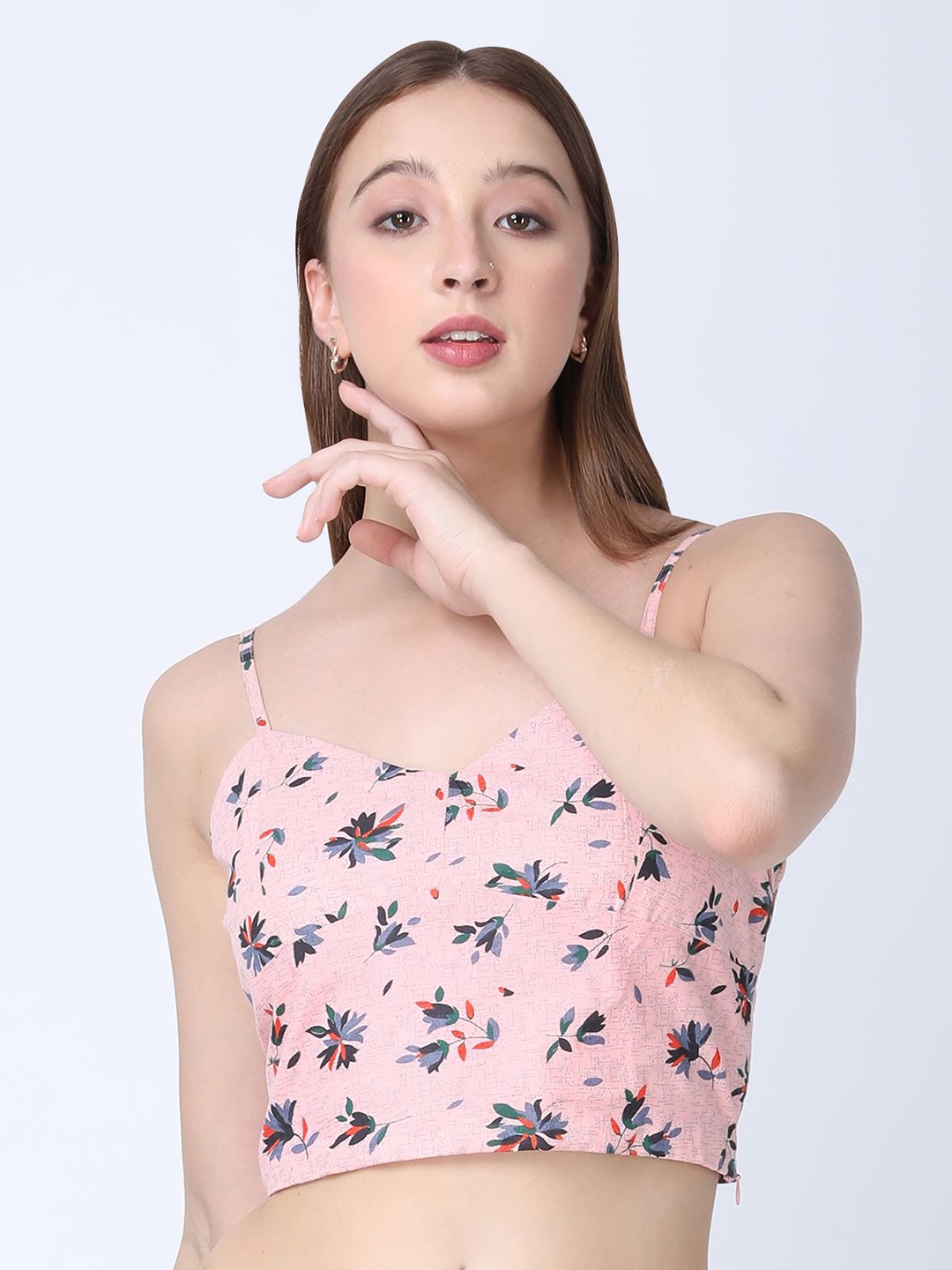 

SZN Floral Print Cotton Crop Top, Pink