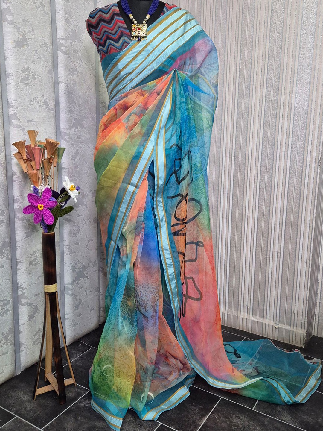 

Anouk Rustic Organza Saree, Blue