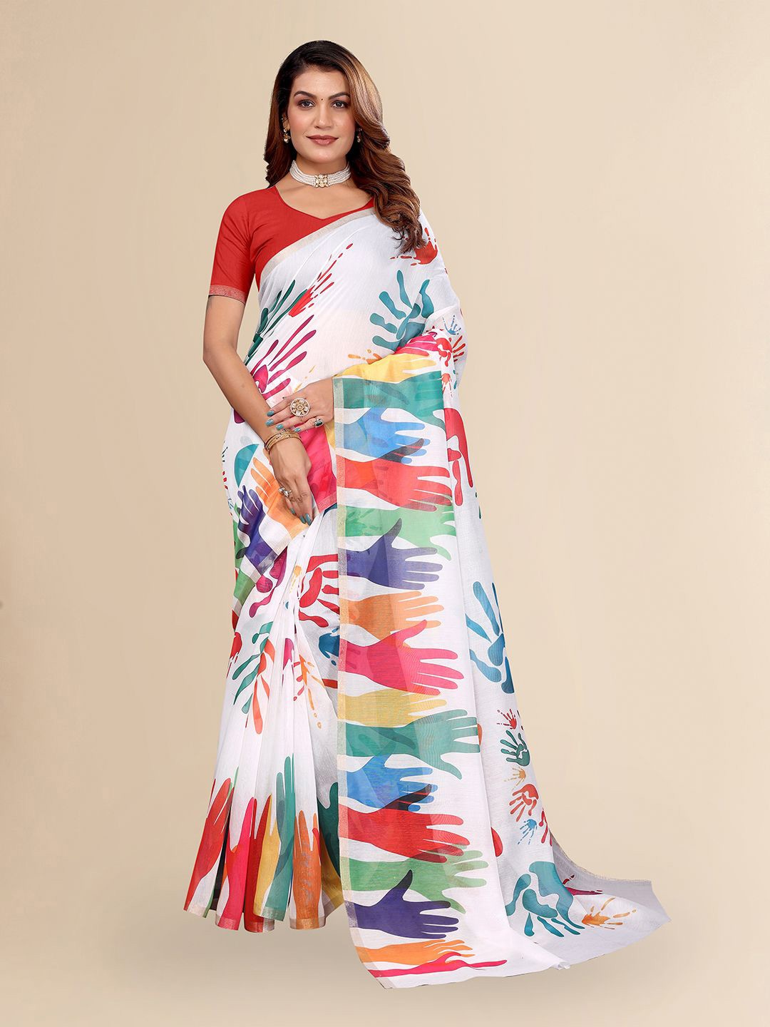 

Moda Rapido Kalamkari Silk Cotton Saree, White