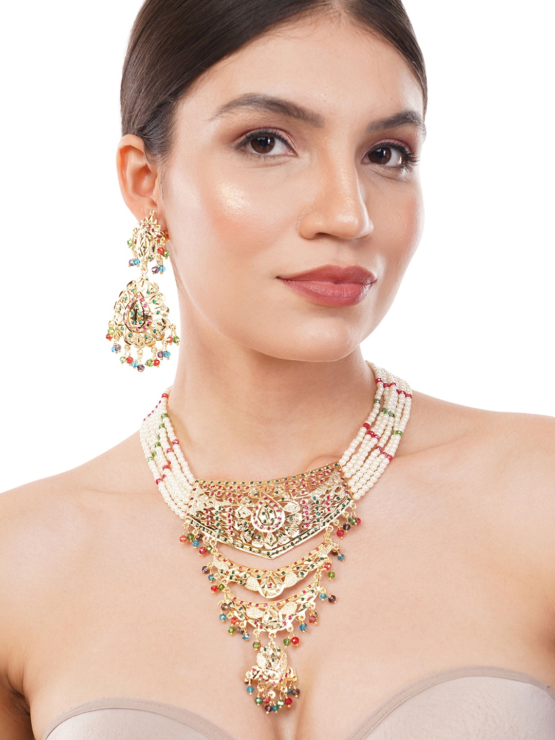 

Z HOME Gold-Plated Stone-Studded & Beaded Jewellery Set