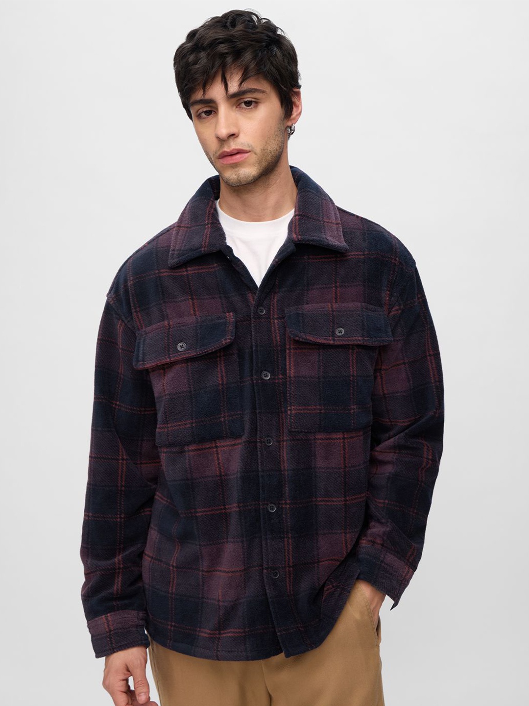

The Souled Store Men Opaque Checked Casual Shackets, Navy blue