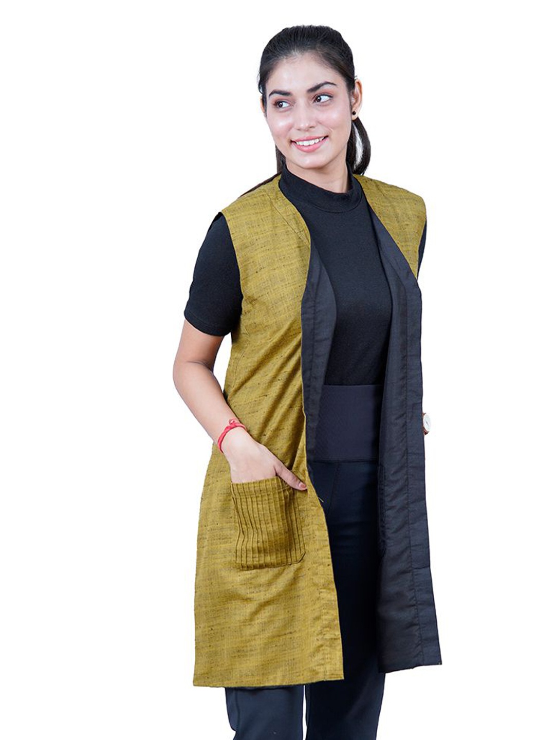 

UNLOKALE Women Ethnic Longline Shrug, Olive