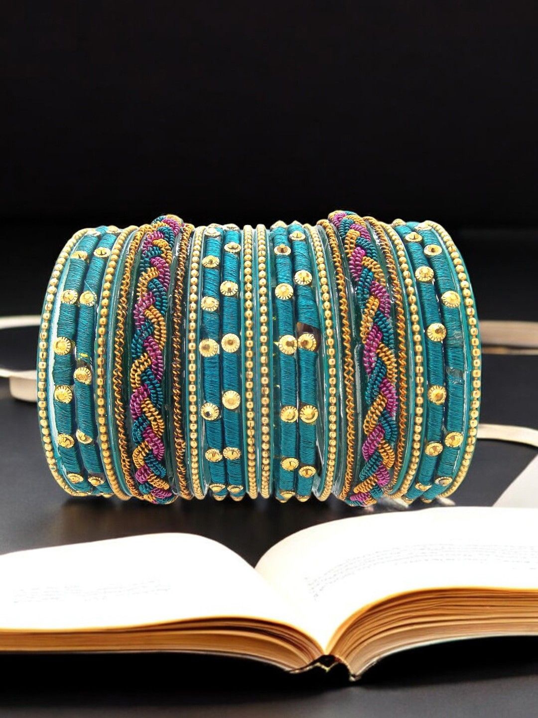 

FEMMIBELLA Set Of 18 Embellished Bangles, Blue