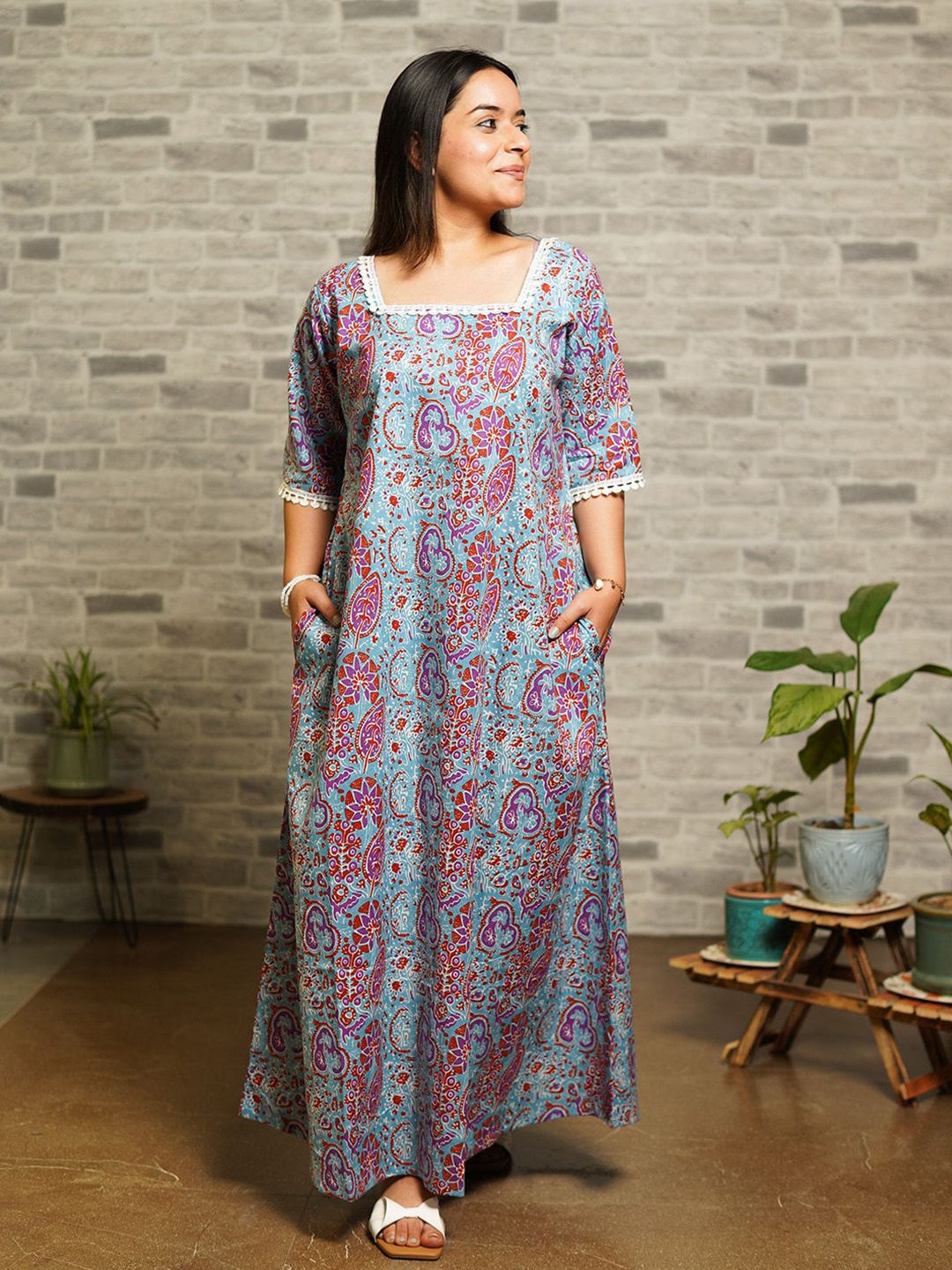 

THE SAFFRON SAGA Print A-Line Maxi Dress, Multi