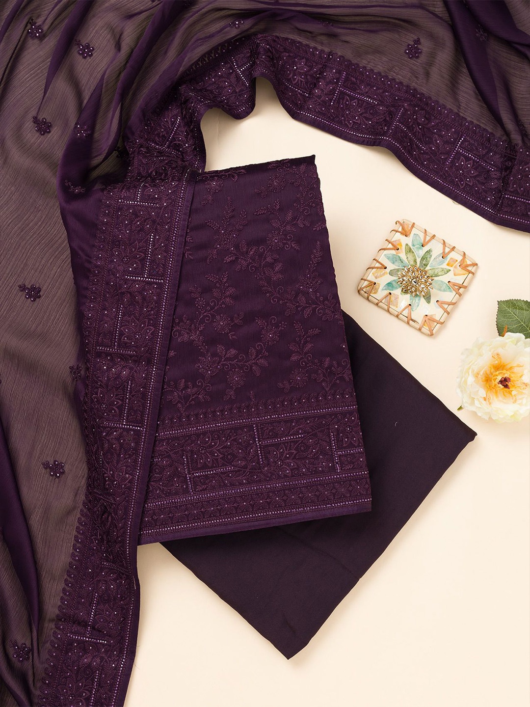 

Koskii Unstitched Dress Material, Purple