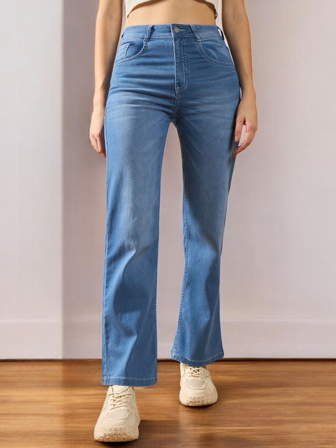 

Mast & Harbour Women Wide Leg Light Fade Stretchable Jeans, Blue