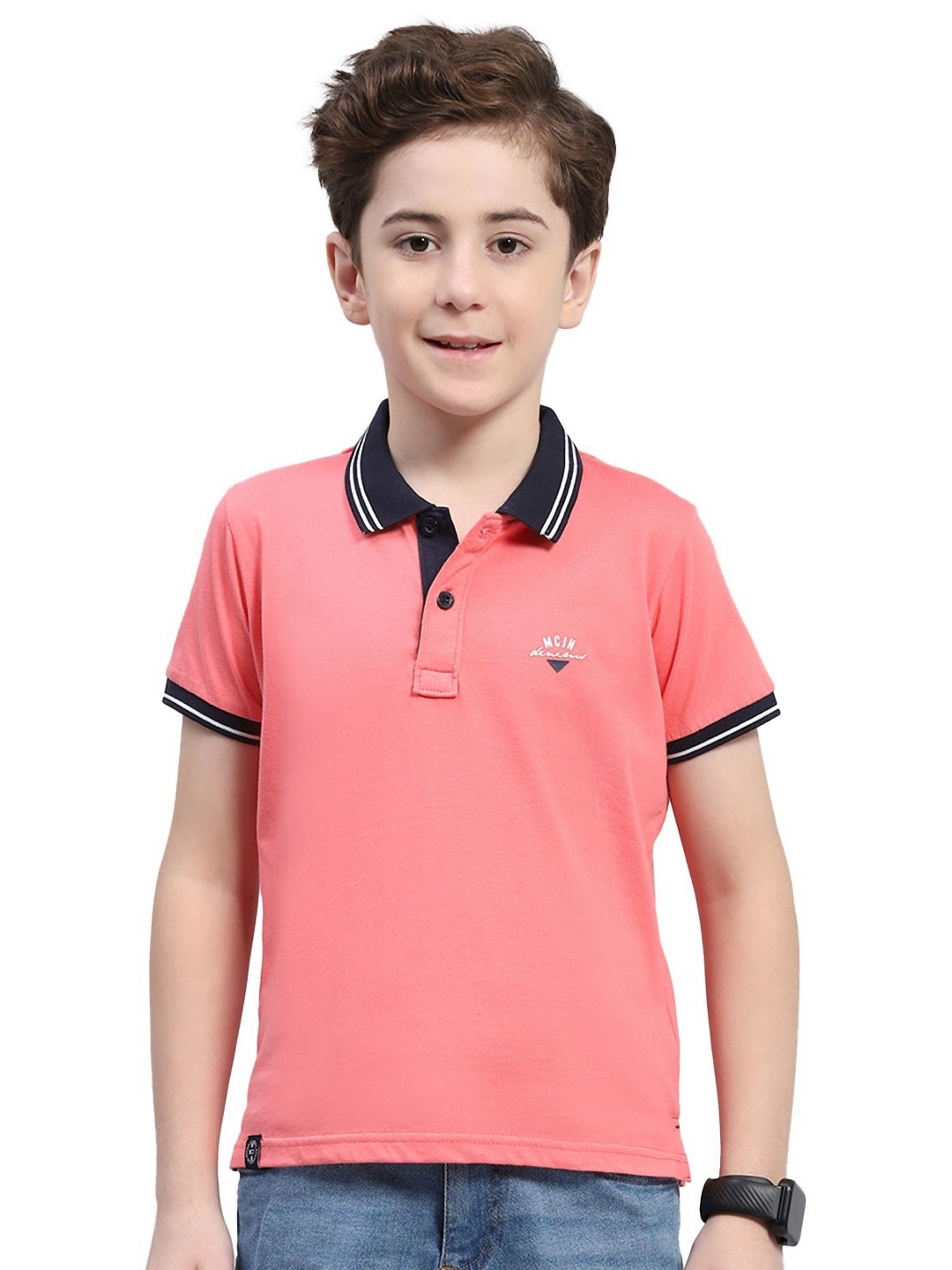 

Monte Carlo Boys Polo Collar Applique T-shirt, Coral