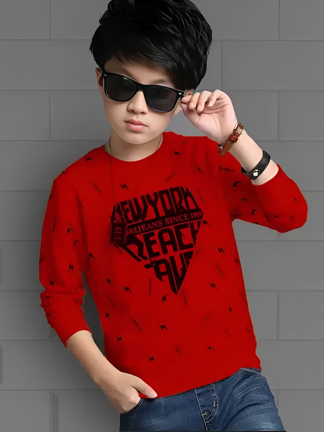 

TICOSS Boys Typography Printed T-shirt, Red