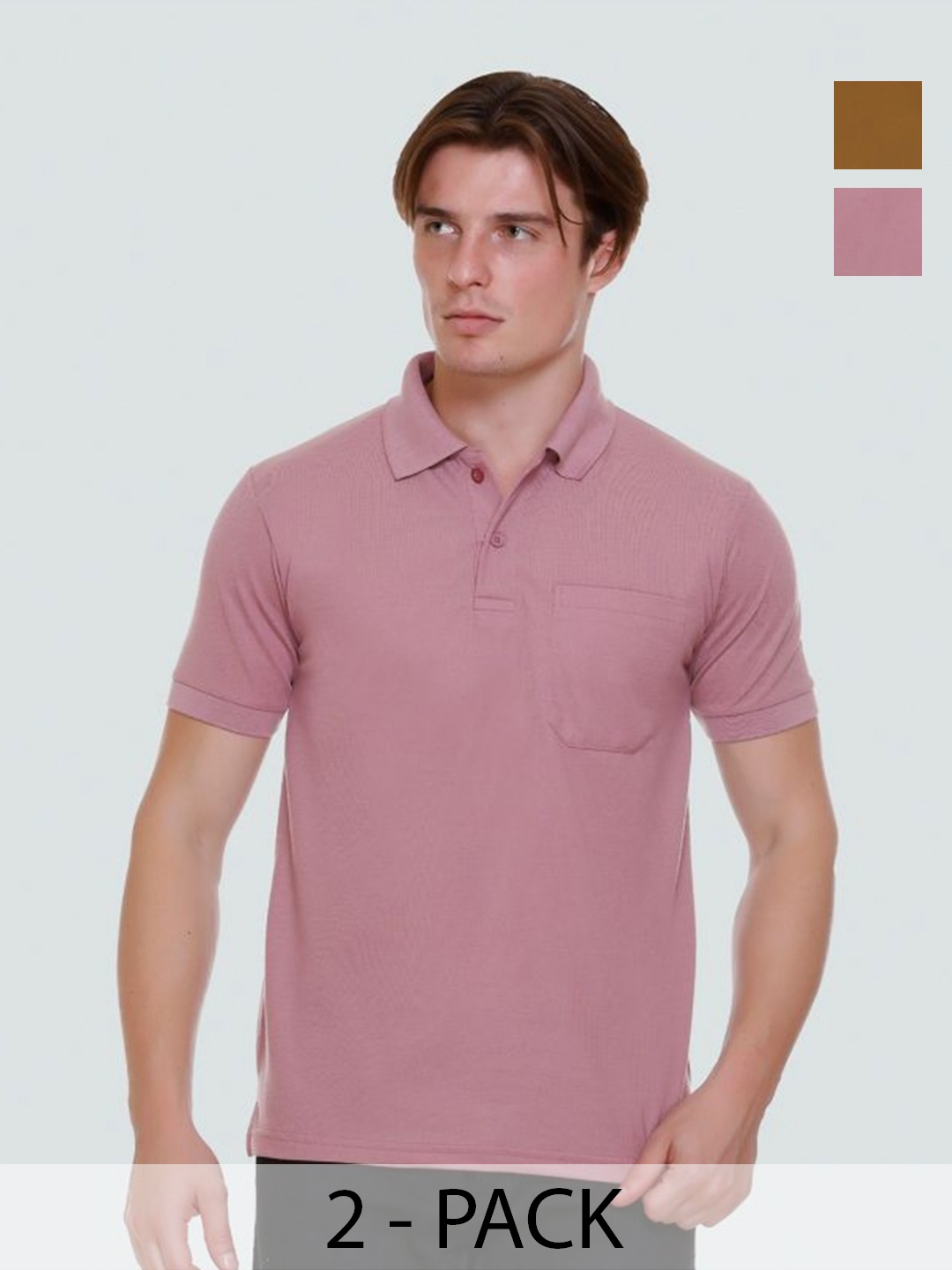 

Yoorix Men 2 Polo Collar T-shirt, Pink