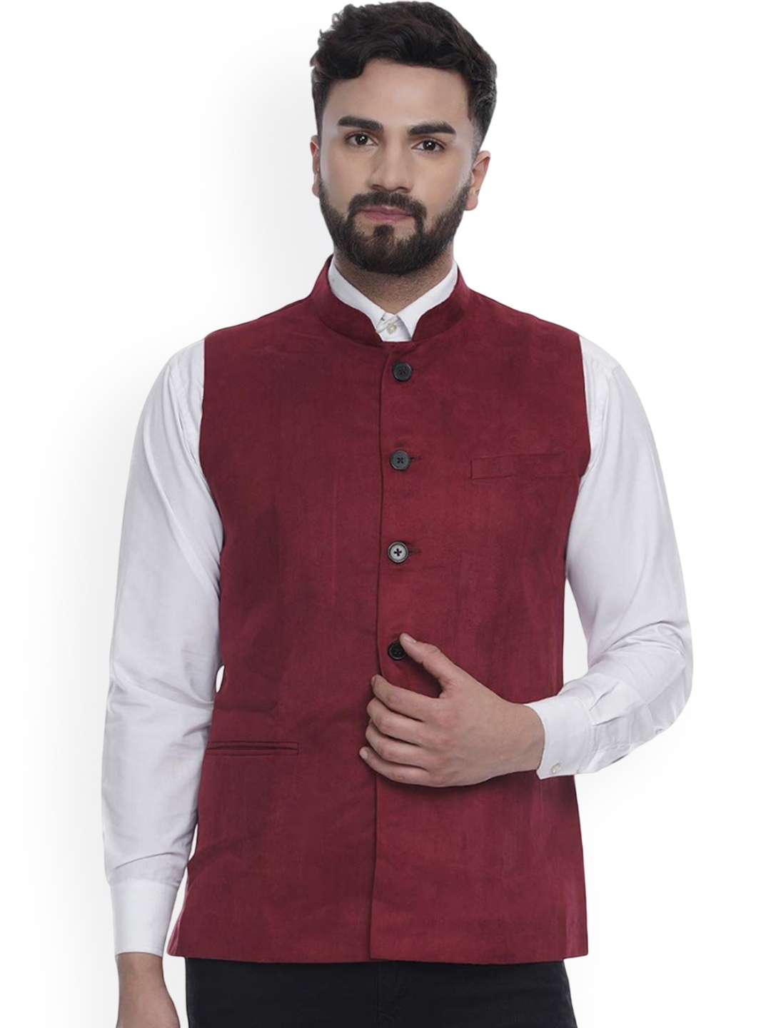 

VEERA PARIDHAAN Mandarin Collar Nehru Jacket, Maroon