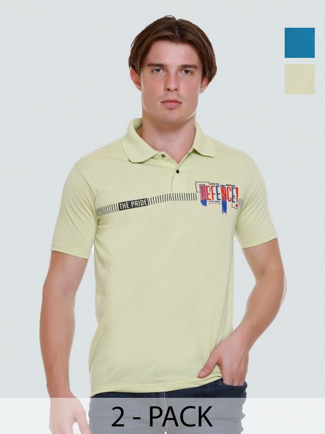

Yoorix Men 2 Polo Collar T-shirt, Blue