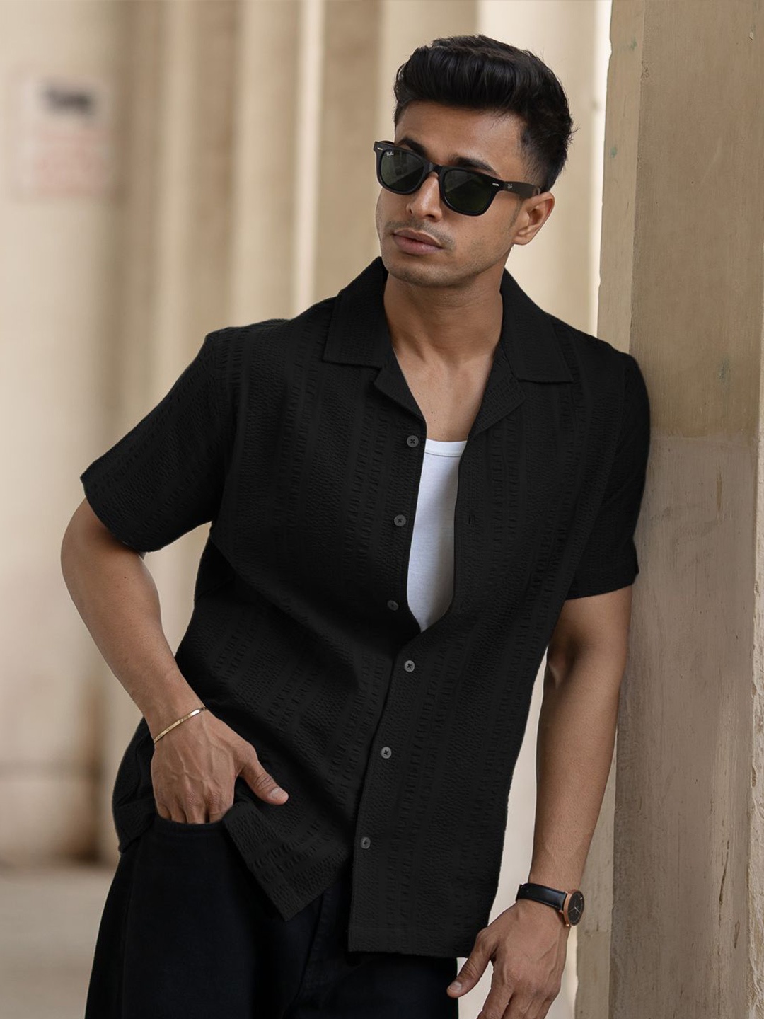 

Powerlook Men Opaque Casual Shirt, Black