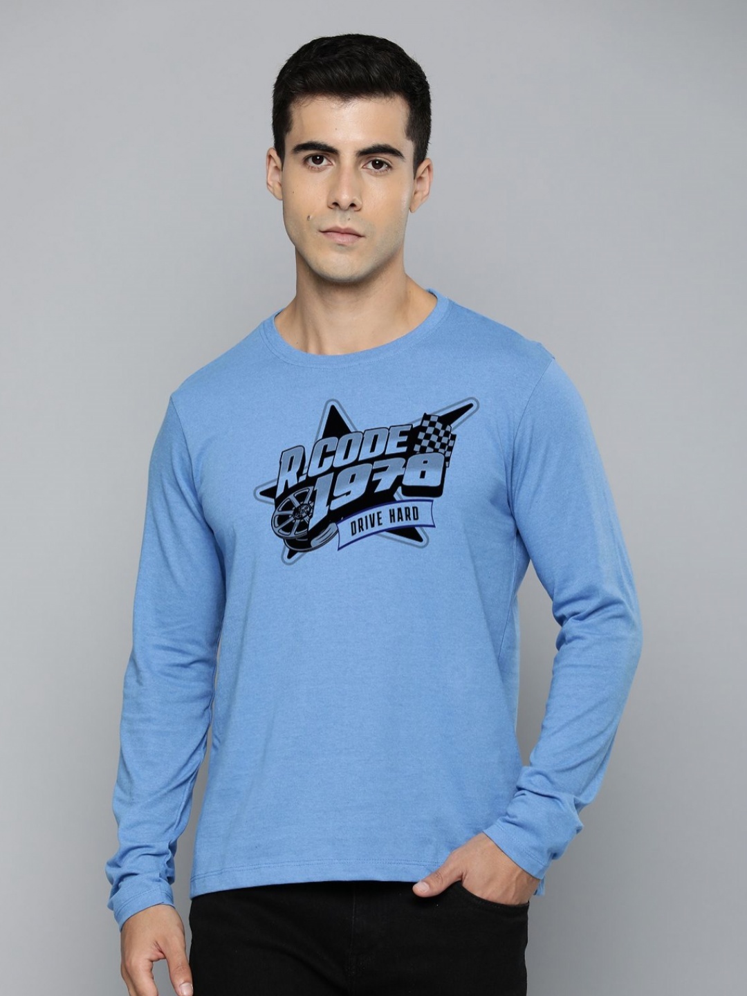 

R.Code by The Roadster Life Co. Men Printed T-shirt, Blue