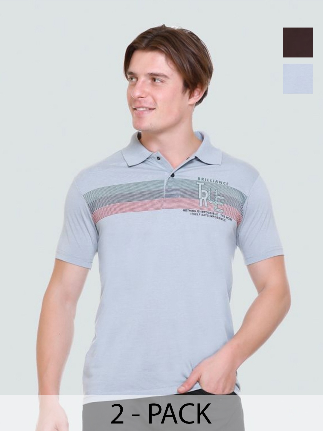 

Yoorix Men 2 Polo Collar T-shirt, Brown