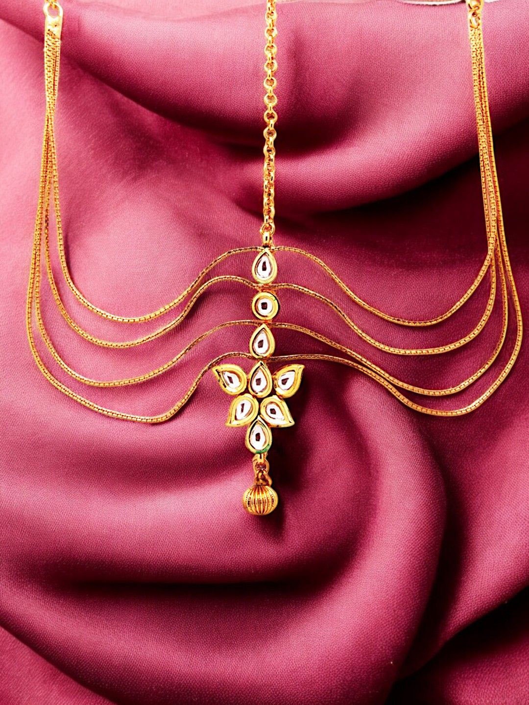 

FEMMIBELLA Gold-Plated Kundan Studded Matha Patti Head Jewellery