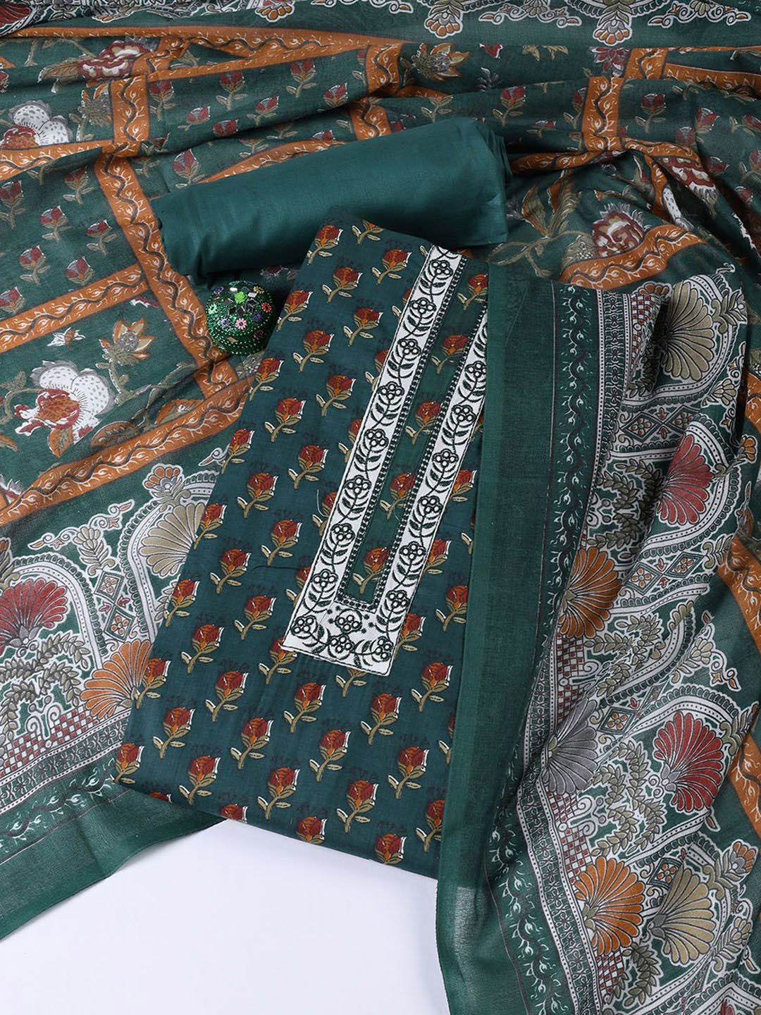 

Meena Bazaar Printed Unstitched Dress Material, Green