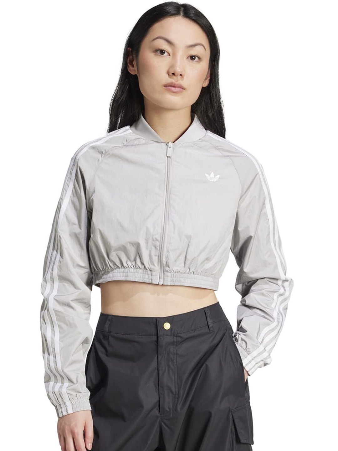 

ADIDAS Originals Women Crop Training or Gym Bomber Jacket, Grey