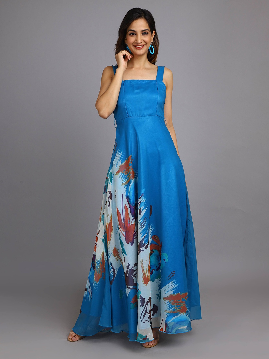 

URBAN POCHE Floral Print Georgette Maxi Dress, Blue