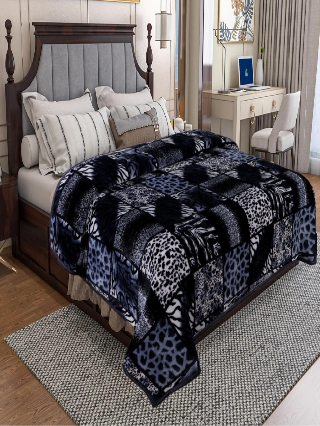 

GKM Black & Grey Heavy Winter 550 GSM Double Bed Blanket