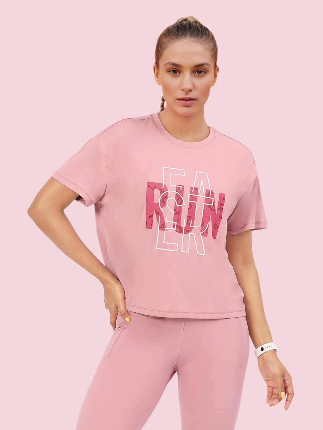 

Enamor Women Printed Antimicrobial T-shirt, Pink