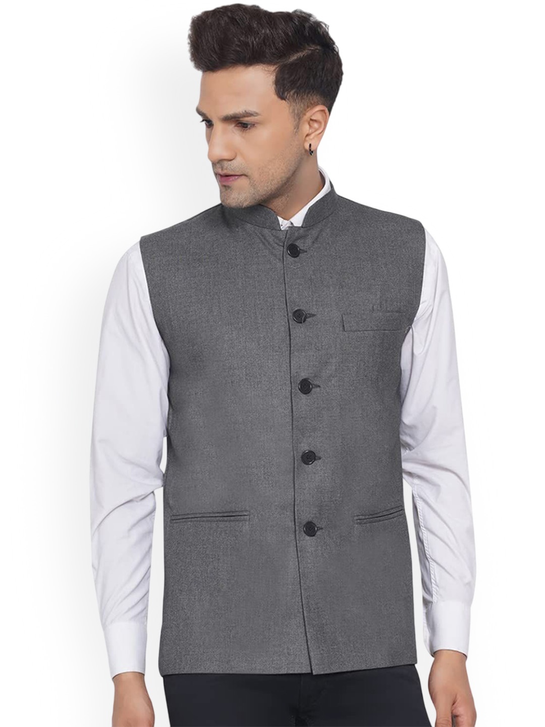 

VEERA PARIDHAAN Mandarin Collar Nehru Jacket, Grey
