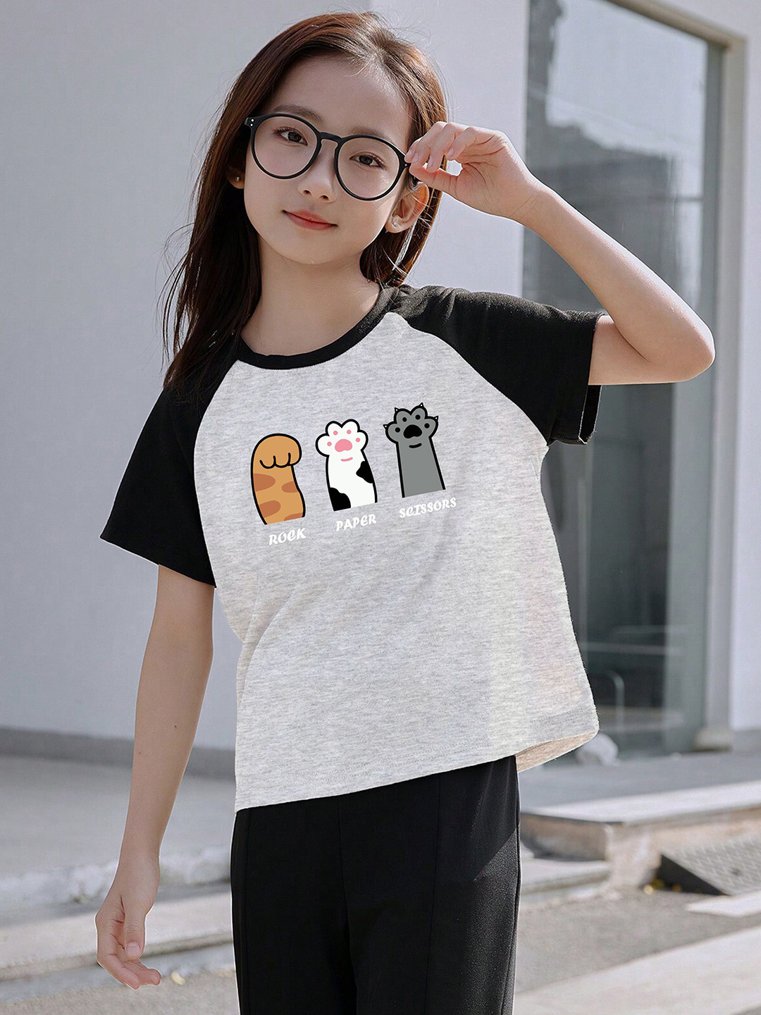 

BAESD Girls Printed T-shirt, Grey