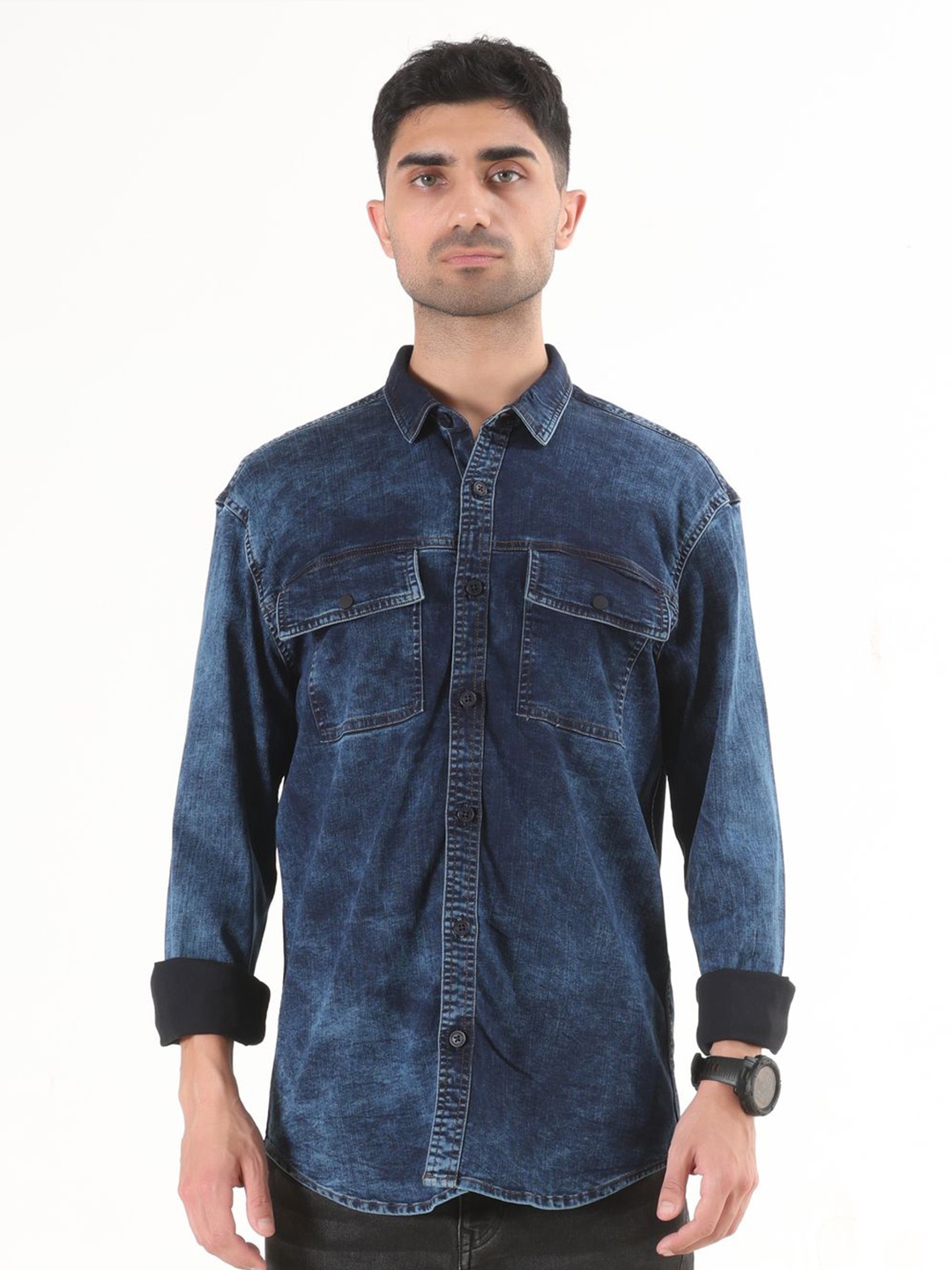 

Estilocus Men Standard Faded Opaque Casual Shirt, Navy blue