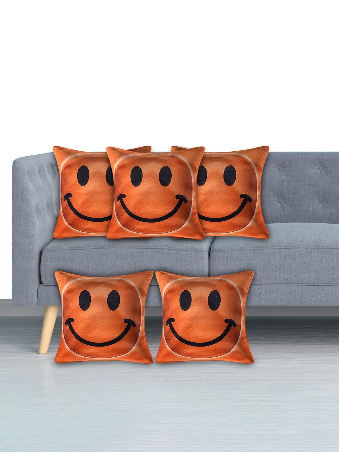 

Kuber Industries Orange & Black Set of 5 Checked Velvet Square Cushion Covers