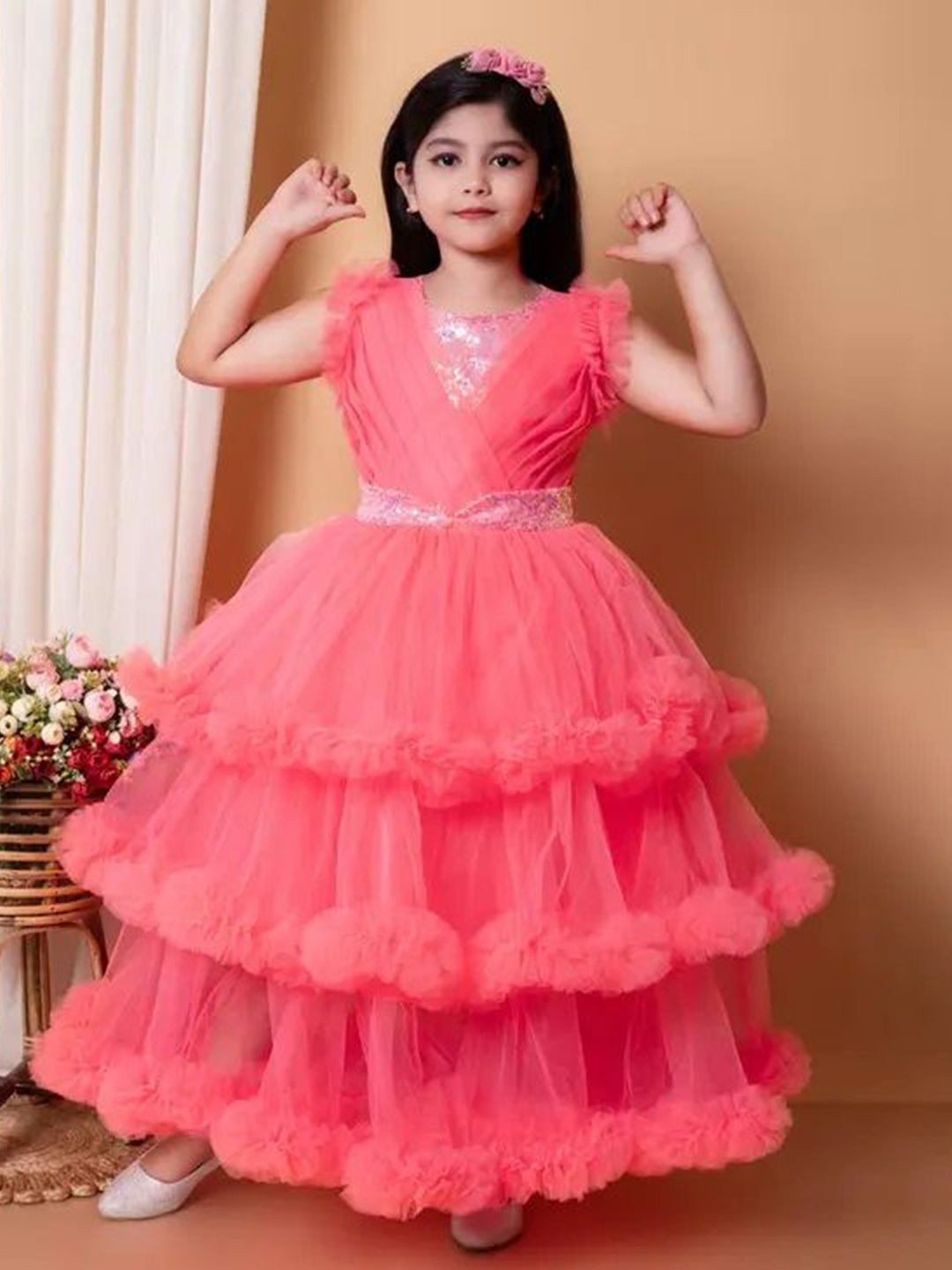 

SK DRESSES Net Maxi Dress, Pink