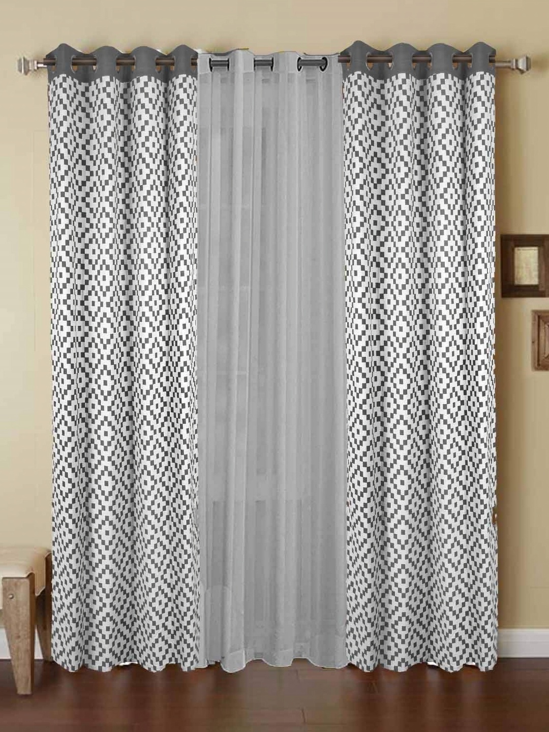 

Dekor World Multicoloured Set of 3 Window Curtain, Multi
