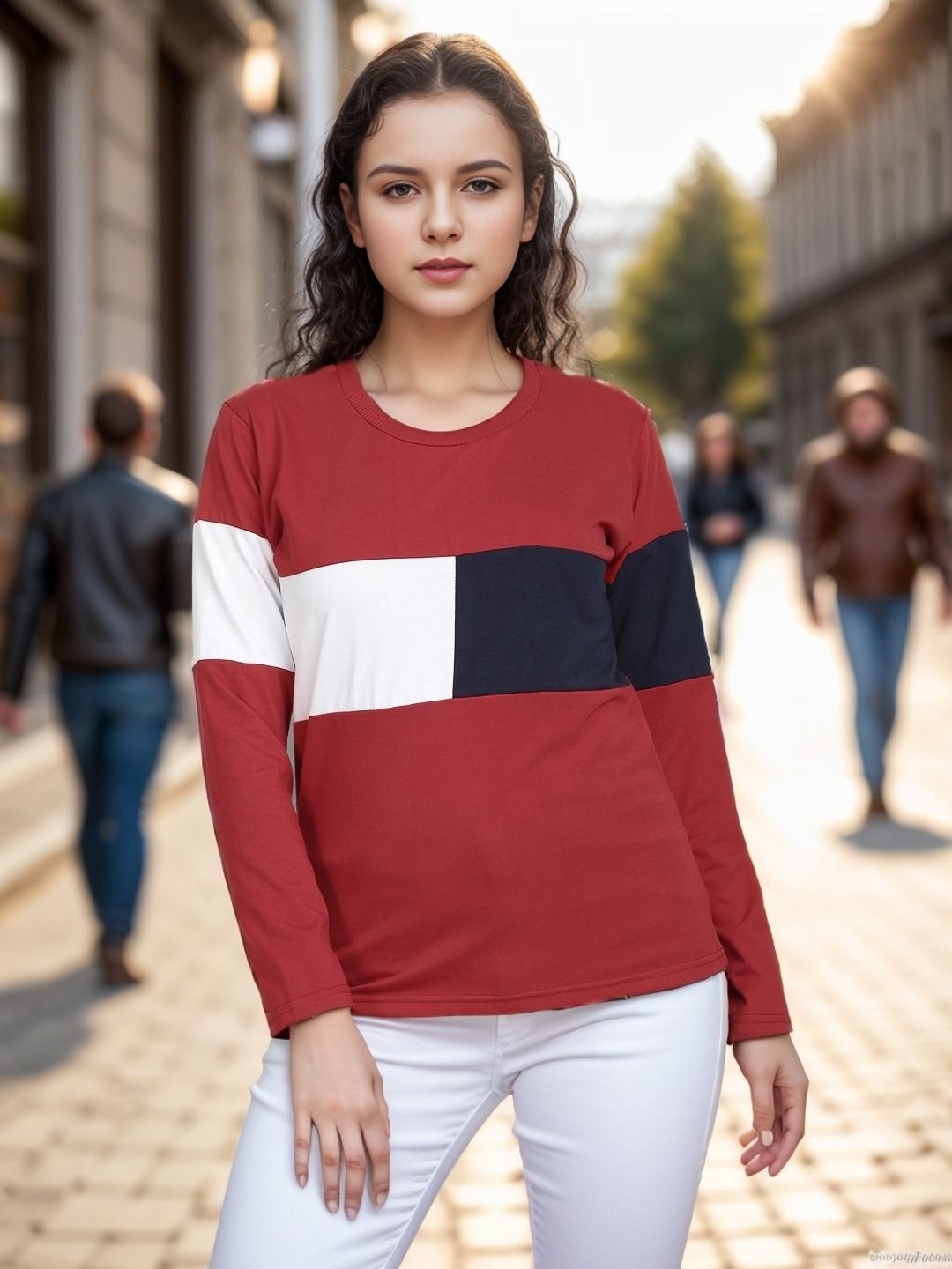 

DressBerry Women Colourblocked Pockets T-shirt, Maroon