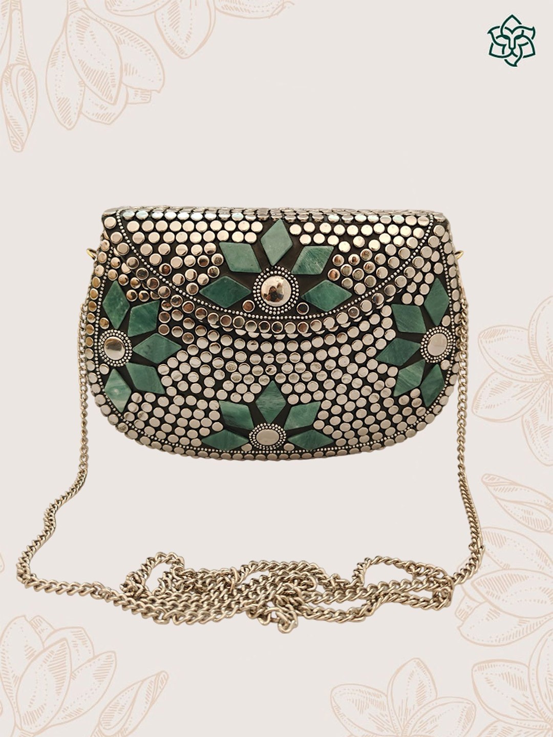 

MAATIR DESIGNS Embellished Half Moon Clutch, Green