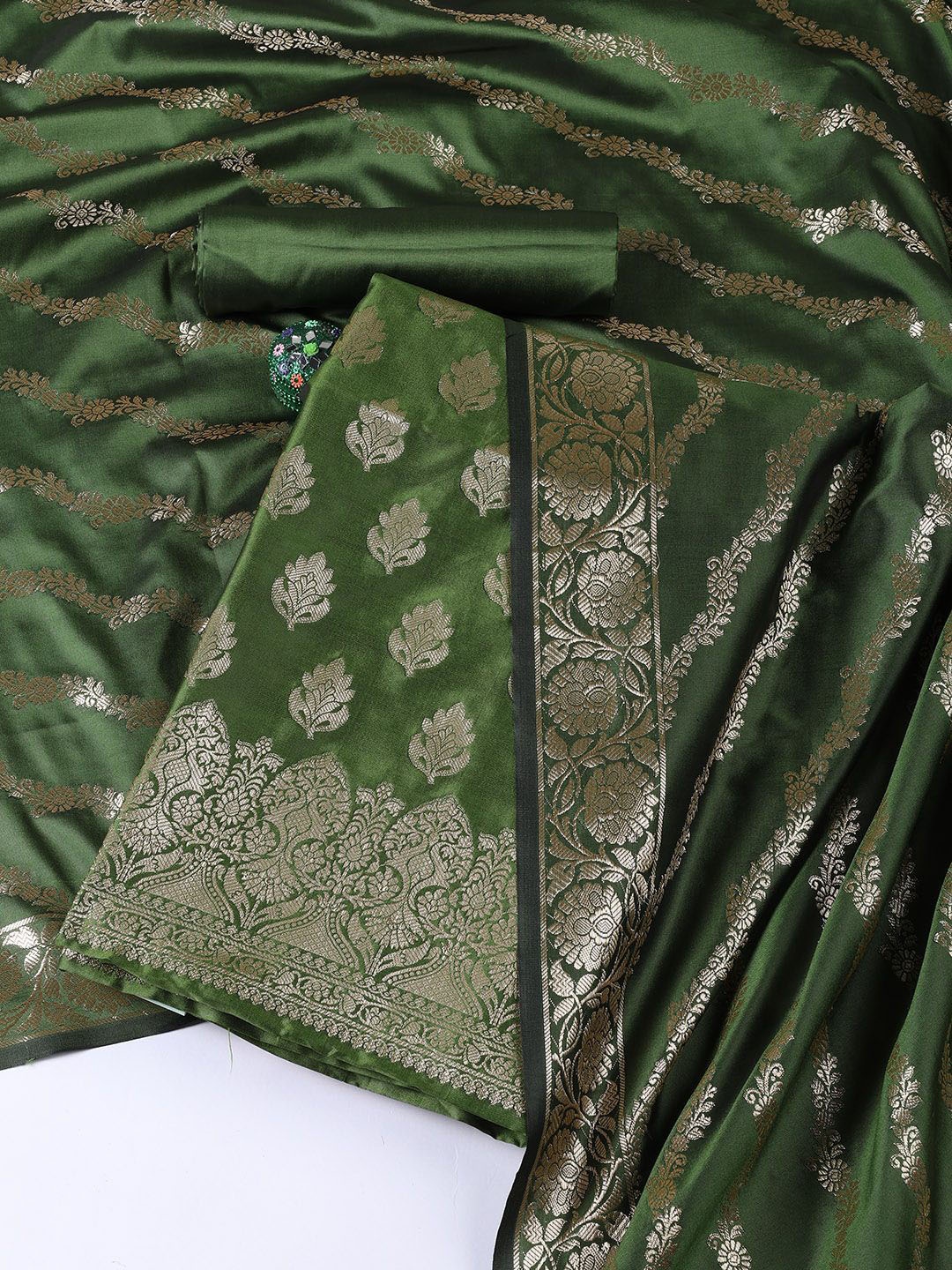 

Meena Bazaar Art Silk Unstitched Dress Material, Green