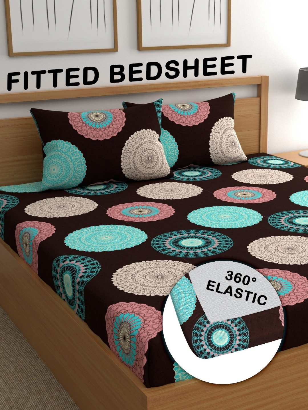 

CG HOMES Turquoise Blue & Peach-Coloured Ethnic Motifs 210 TC Queen Bedsheet with 2 Pillow Covers