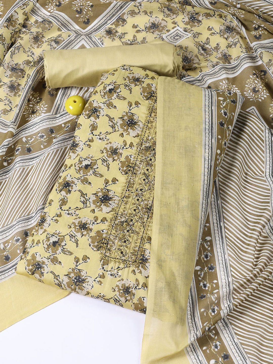 

Meena Bazaar Printed Unstitched Dress Material, Mustard