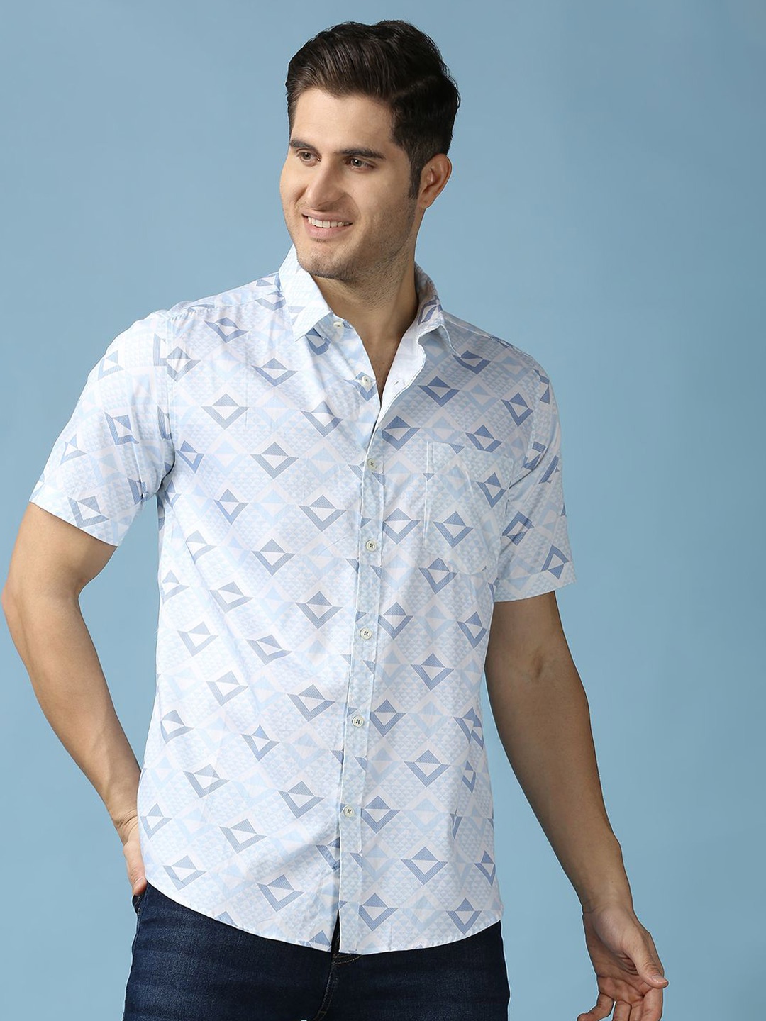 

SNX Men Tailored Fit Printed Casual Shirt, Blue