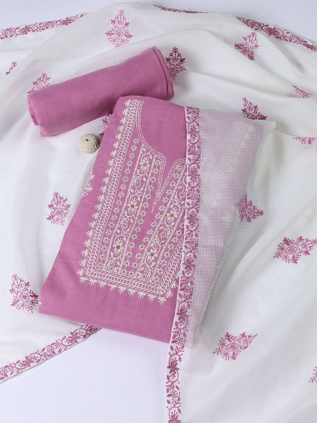 

Meena Bazaar Embroidered Unstitched Dress Material, Pink