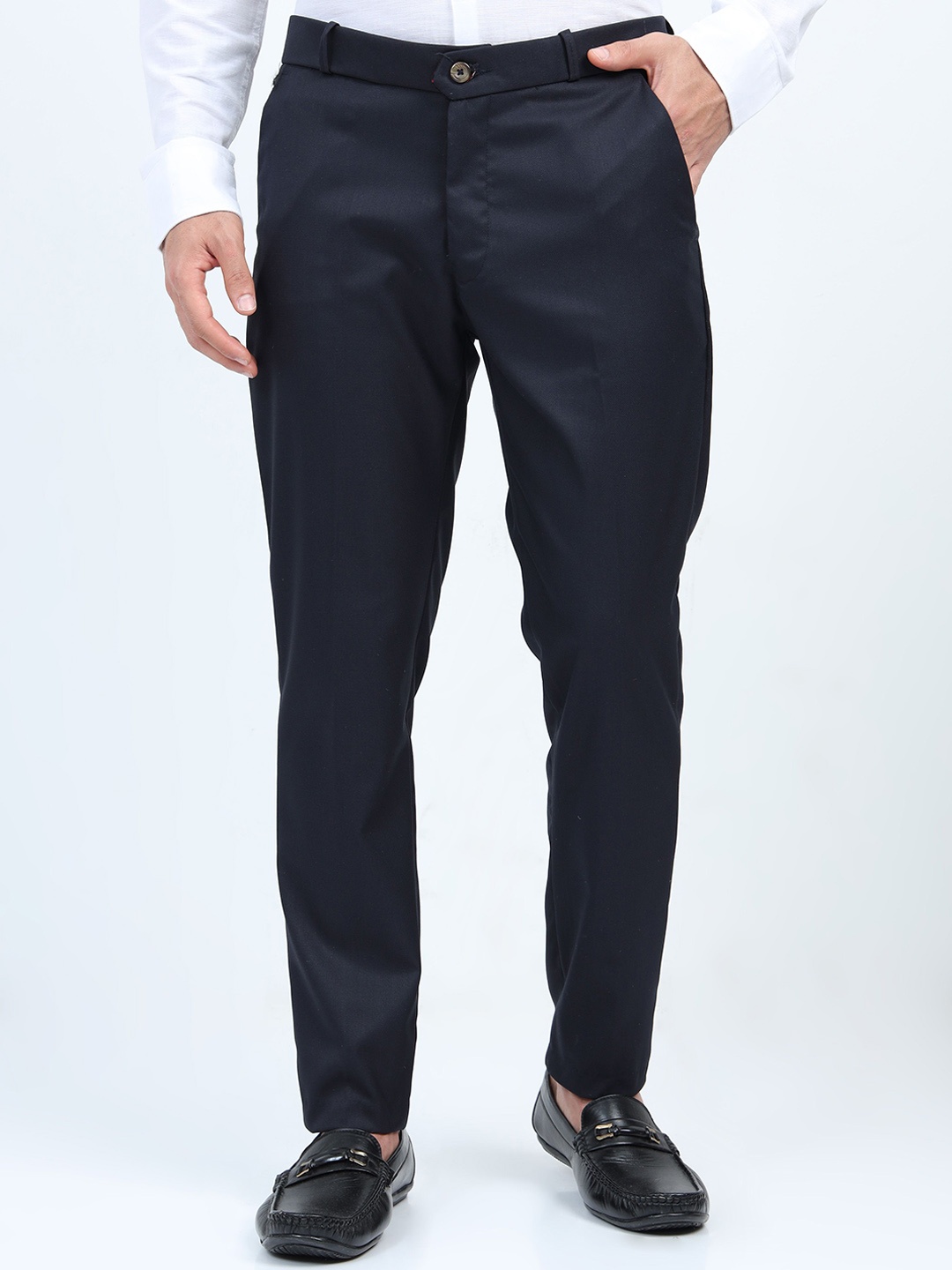 

U.S. PITCHERS Men Smart Tapered Fit Low-Rise Trousers, Navy blue