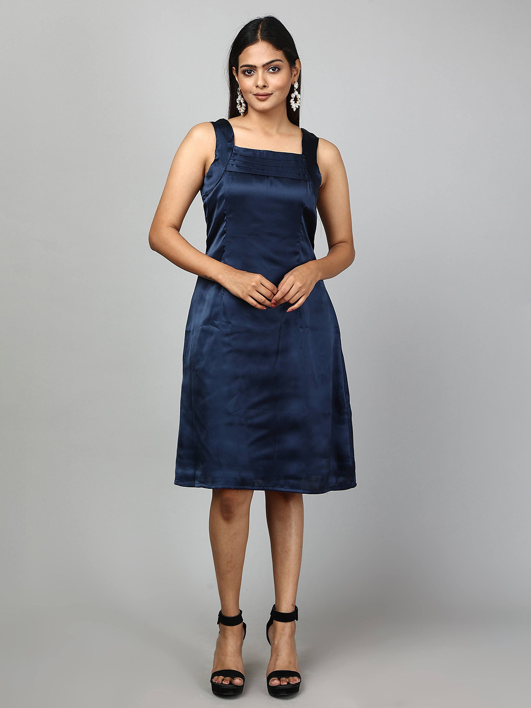 

URBAN POCHE Satin Sheath Dress, Navy blue