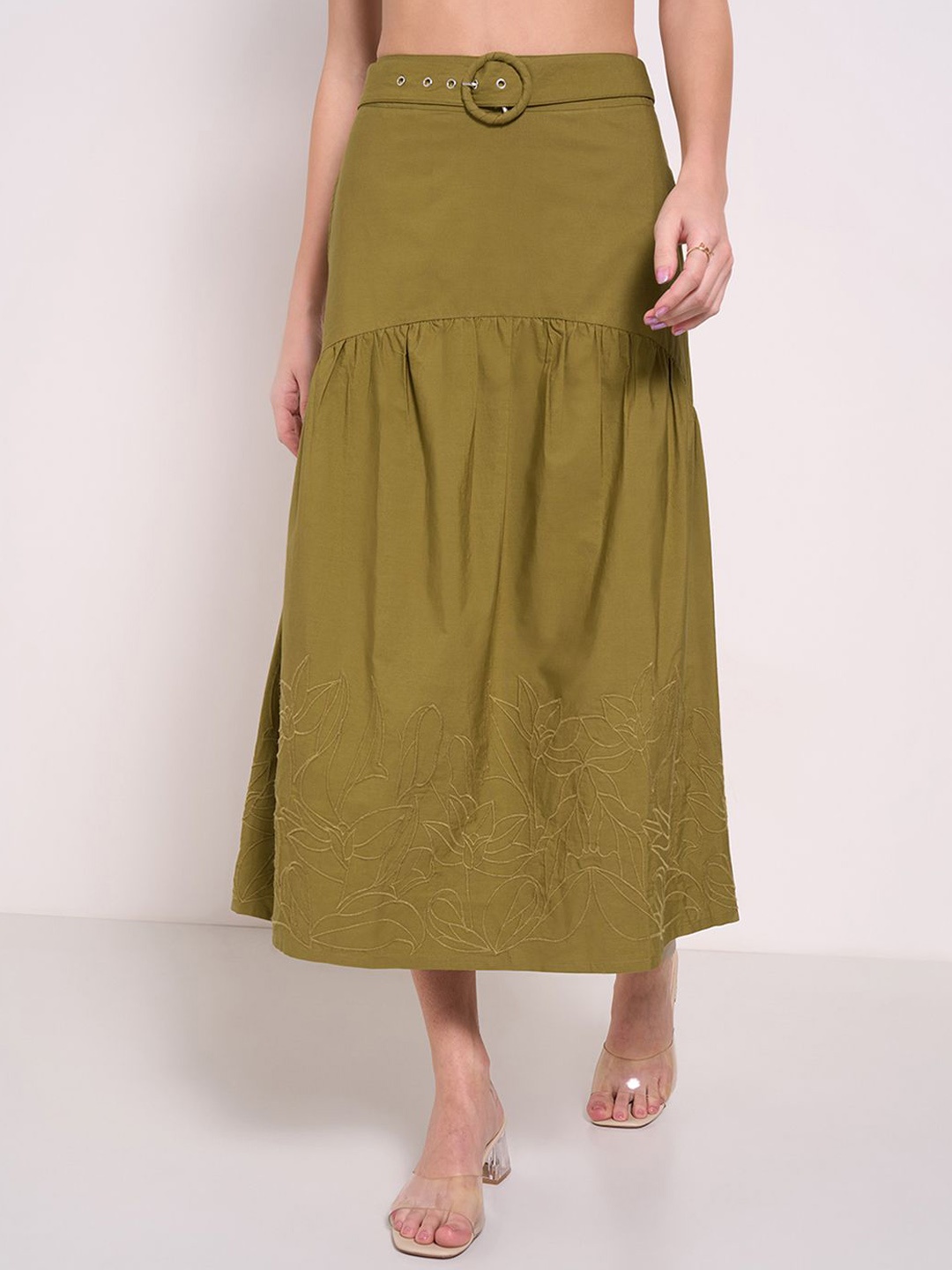 

Honey by Pantaloons Pure Cotton A-Line Skirt, Olive