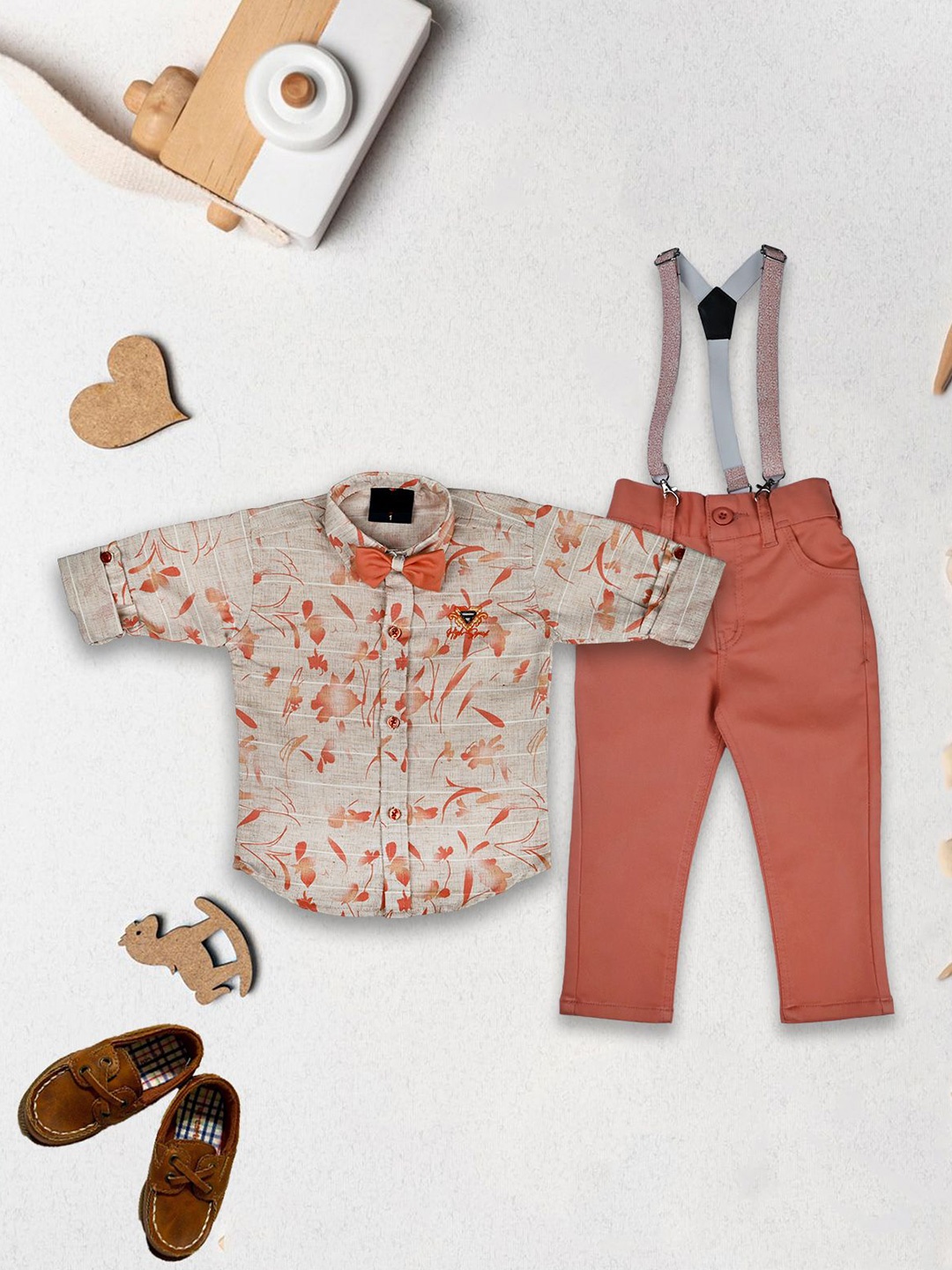 

we11 Boys Printed Shirt with Trousers, Peach