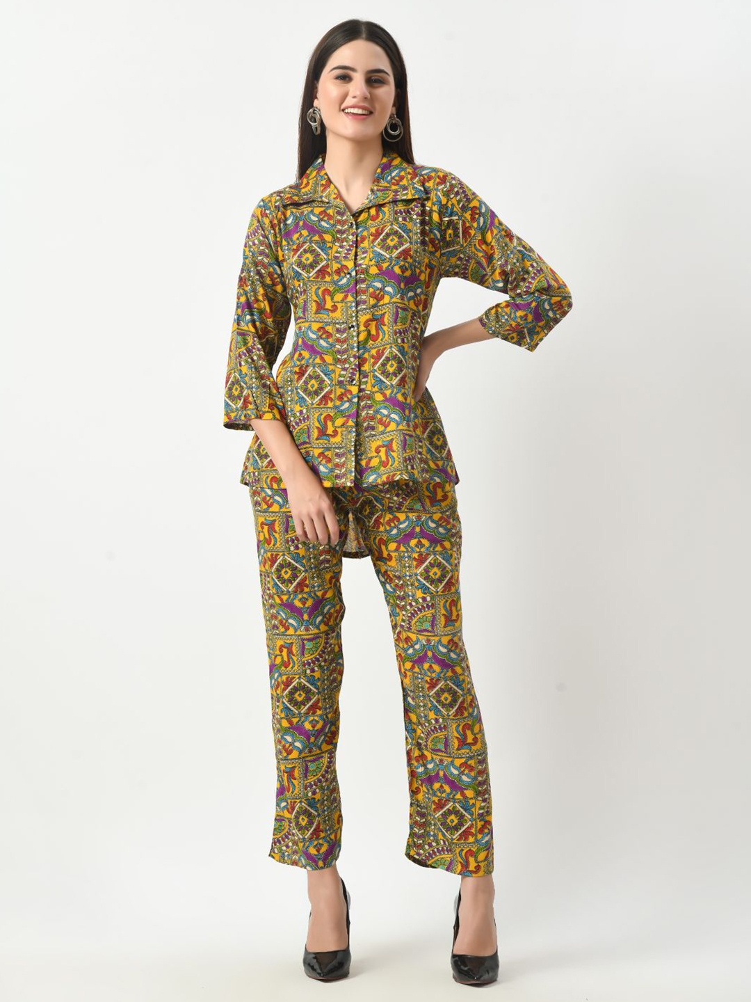 

Belfry Printed Shirt Collar Shirt With Trousers Co-Ords, Yellow